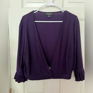 Perceptions, long sleeve cropped cardigan, size 14W, purple
